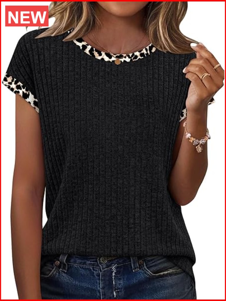 Loose Fit Short Sleeve Tunic Top Crew Neck Blouse For Summer